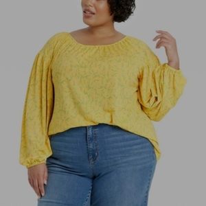 Ava & Viv 3X Yellow Floral Peasant Blouse